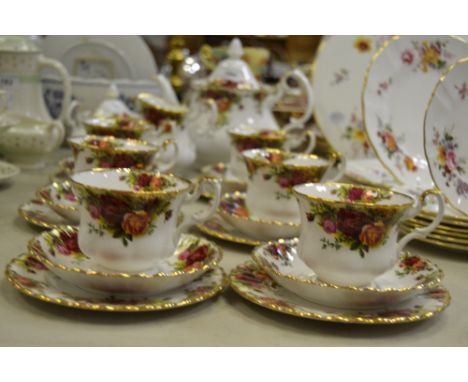 A Royal Albert Old Country Rose pattern tea service for six including tea pot , milk jug, sugar bowl; etc , first quality , p