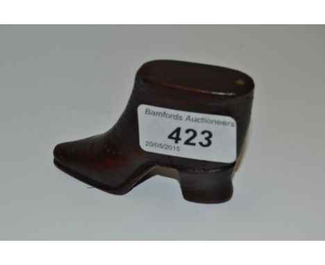 An early 19th century rosewood novelty snuff box, as a shoe, swivel cover, 7.5cm long, c.1820 