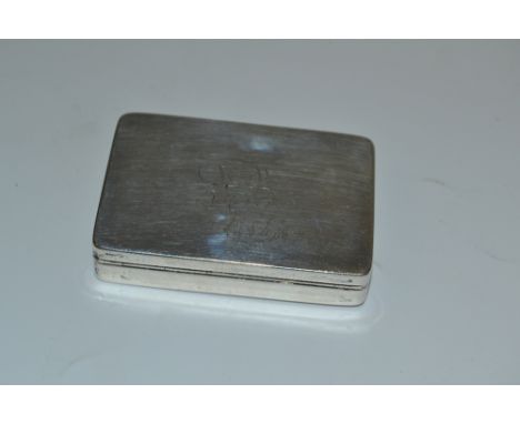 A silver rounded rectangular snuff box, monogrammed, gilt interior, 6.5cm wide, 1.9oz
