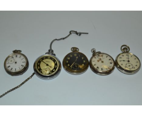 Watches - a Victorian white metal pocket watch, the white enamel dial painted with Roman numerals; a 1940s Ingersoll pocket w
