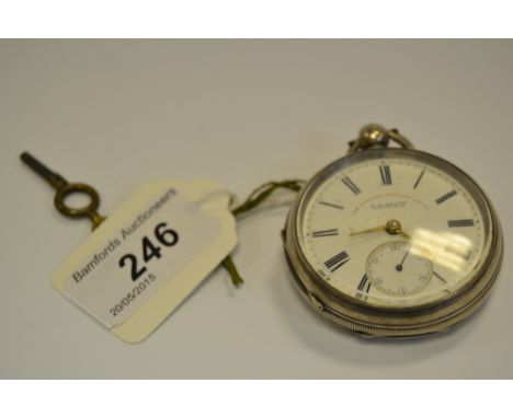 A Victorian silver pocket watch, The Express English Lever, the white enamel dial with Roman numerals inscribed J. G. Graves 