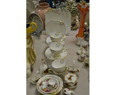 A Wellington Bone China tea service, for six;    a Royal Albert Old Country Roses bell;  flower basket;  etc 