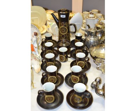 A Denby Arabesque ten setting coffee service, comprising coffee pot, cream jug, covered sugar basin, coffee cups and saucers