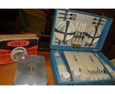 A Sirram picnic set , c 1950 ; a Sirram electric car kettle; another 