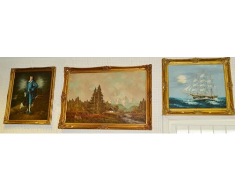 K Maskell
Galleon on Choppy Seas
signed, oil on canvas, framed;  another (3)