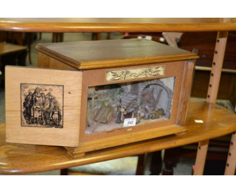 A novelty European nativity scene table top cabinet/lamp, with musical movement of Silent Night, mid 20th century  