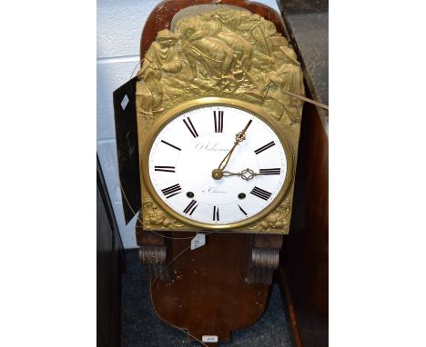 A French Morbier/Comtoise clock with mahogany bracket, 8-day movement striking on a bell, brass bob pendulum with folding met