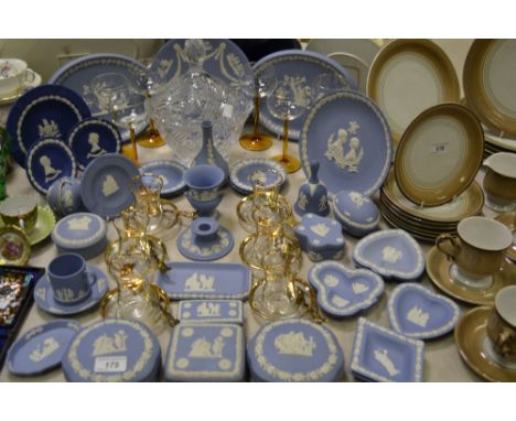 Ceramics - a Wedgwood Blue Jasper Ware, trinket dishes, bells, vases, trays, glassware;  etc 