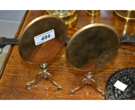 A pair of  19th century miniature brass oval occasional table, turned  columns, tripod legs, 13cm high
