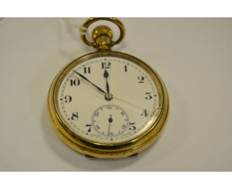 A Denison gold plated full-face pocket watch, the white enamel dial painted with Arabic numerals, seconds subsidiary dial, bu