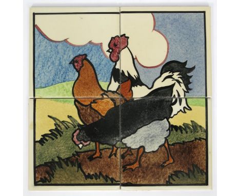 A Carter's Poole Pottery Farmyard Series four tile panel designed by E E Stickland, FY4, made for Dewhurst butchers, screen p
