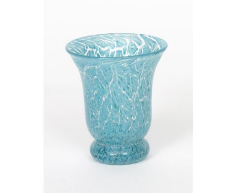 A Moncrieff's  Monart Ware miniature Cloisonne glass vase,  footed, flaring cylindrical form, clear glass surface decorated w