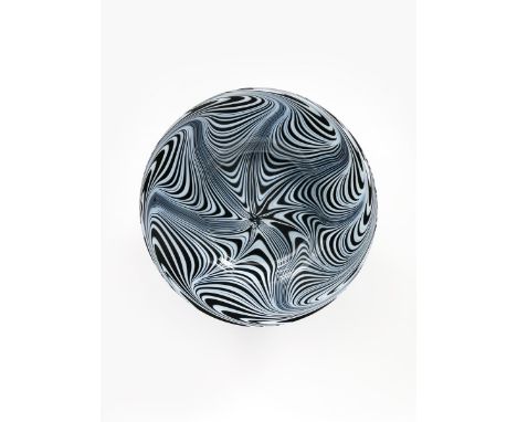 An unusual Gray-Stan glass dish designed by Elizabeth Graydon-Stannus, circular, welled form, combed black and opaque glass c