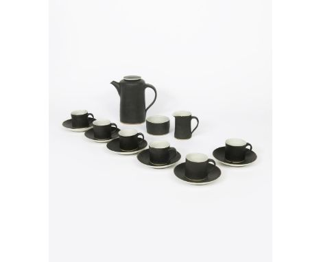 ‡ Dame Lucie Rie DBE (1902-1995) a stoneware coffee set for six, comprising coffee pot and cover, milk-jug and sugar basin, s