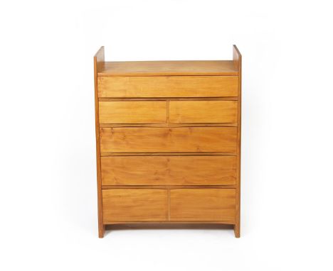 ‡ An Alan Peters Furniture wych elm chest of drawers designed by Alan Peters OBE, rectangular section with raised side rail, 