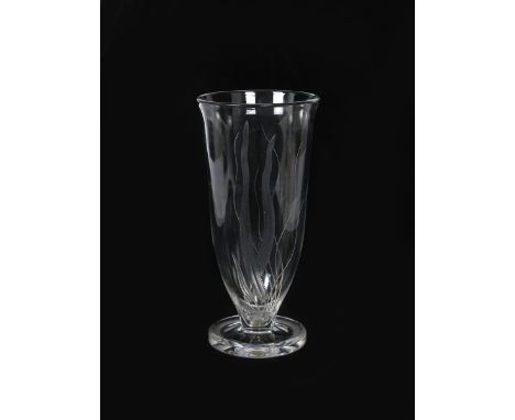 A Stevens and  Williams Royal Brierley Cactus vase designed by Keith Murray,  flaring cylindrical form on applied foot, engra