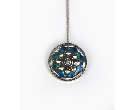A William H Haseler silver and enamel button pendant necklace designed by Archibald Knox, retailed by Liberty &amp; Co, circu