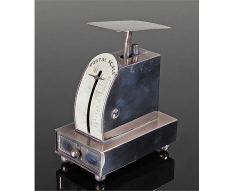 Edwardian silver novelty postal scales, Birmingham 1905, maker L & S, with a platform above a faux ivory scale, drawer to the