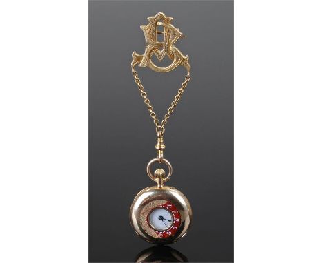 Early 20th Century gold pocket watch, the gold watch with red enamelled outer dial AF, white enamel dial enclosed with Roman 