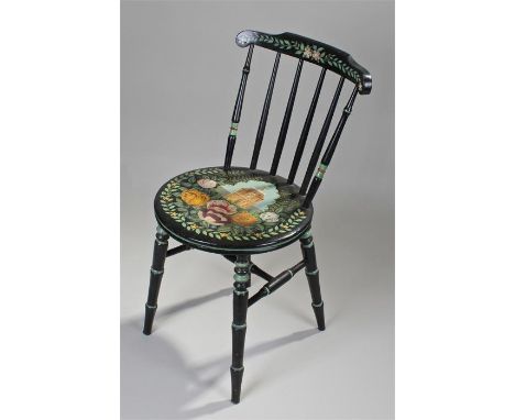 Sir John Verney (British, 1913-1993) the painted chair with Kings Lynn Customs house, and cat among flowers, signed to the lo