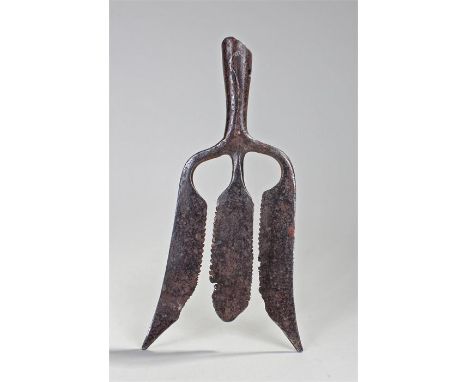 19th Century eel fork, with three wide blades, 37cm long
