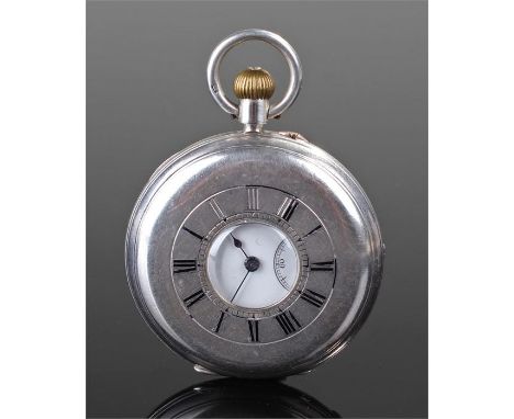 Silver half hunter pocket watch, Charles Desprez, the silver case with enamelled Roman numerals, enclosing a white enamel dia