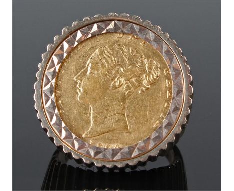 9 carat gold half sovereign ring, the Victorian half sovereign dated 1864, ring size N