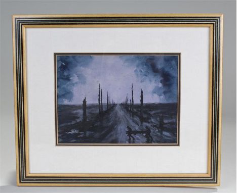 F J Mears First World War interest, (1890-1929) watercolour, battlefield, signed upside down F J Mears B E F (British Expedit