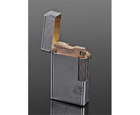 Dupont white metal lighter, engine turned case, signed base, 58mm high