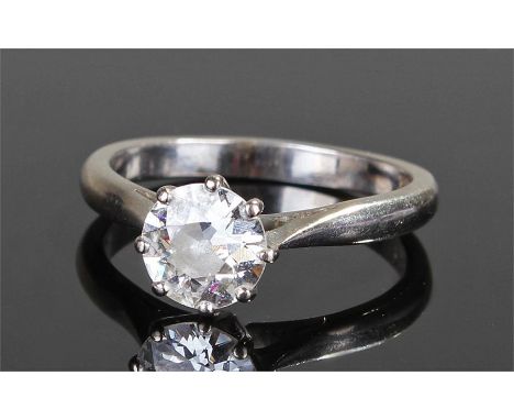 18 carat white gold diamond solitaire ring, the approximately 1.50 carat diamond with eight claw mount, ring size P 