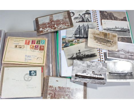 Collection of postcards, to include an automobile, scenes from Dovedale, Milton, Sheffield, Matlock, ships, also included Ger
