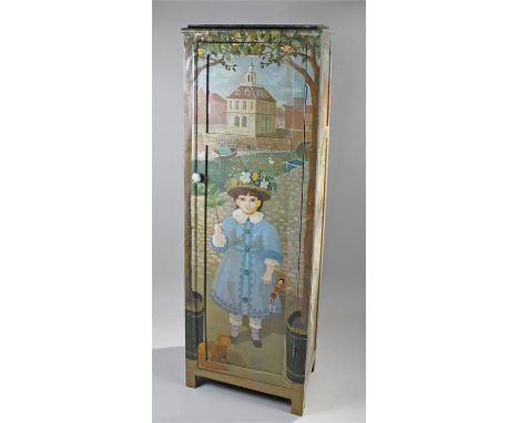 Sir John Verney (British, 1913-1993) the painted single wardrobe with a child holding a toy, river behind and Kings Lynn cust
