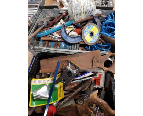 2 BOXES OF ASSORTED TOOLS INC SAWS ETC