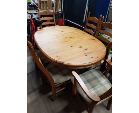 PINE EXTENDING DINING TABLE AND 6 LADDER BACKED CHAIRS   NA