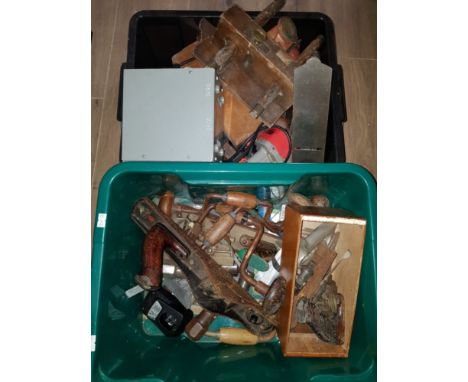 2 BOXES OF ASSORTED TOOLS INC PLANES ETC