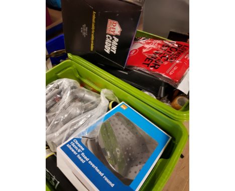 2 BOXES OF MISCELLANEOUS INC PAINT CADDY LIGHTWEIGHT PROTECTOR DUST SHEET ETC