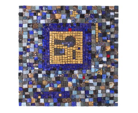 Jude Freeman [Contemporary] 'Symbol' a mosaic formed from glass, ceramic and stone tesserae, framed, inscribed verso and date