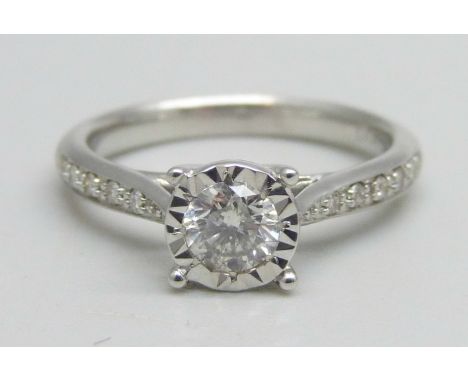 A 9ct white gold and diamond ring, total diamond weight 0.40ct, 3.1g, K 