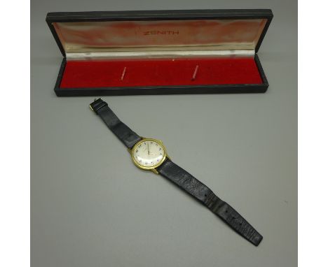 A Zenith gold plated manual wind dress wristwatch, in original box 