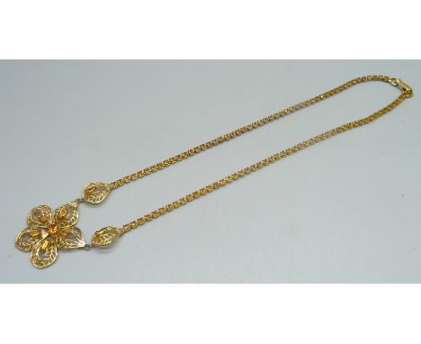 A 1950s vintage silver gilt paste stone set necklet marked Jayflex Sterling, 39cm, 12g 