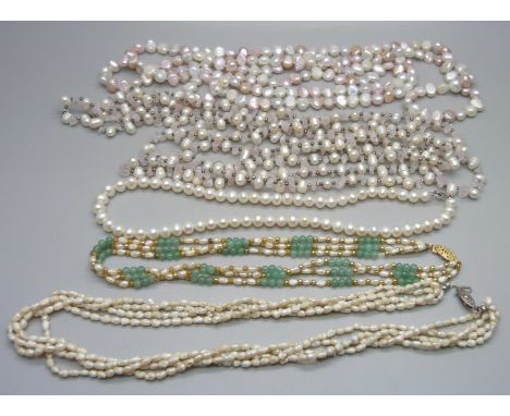 Freshwater and baroque pearl necklets 