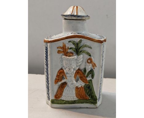 A late 18th century Pratt 'Macoroni' pearlware tea caddy moulded in relief decorated with figures A/FLocation: 