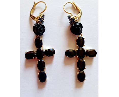 Dolce &amp; Gabbana-A pair of 18ct gold 'Devotion' earrings in the form of a cross having from top to bottom a clover of blac