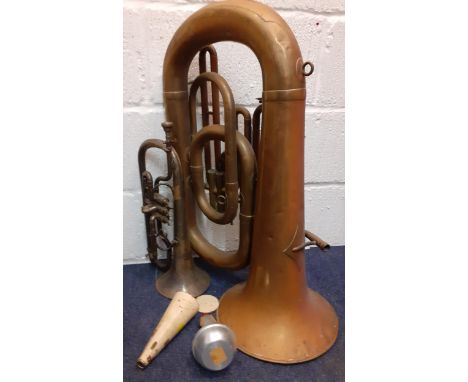 A W.Hillyard military band No 4567 copper tuba together with a Hawkes &amp; Son Excelsior Sonorous Class A trumpet No: 29460 