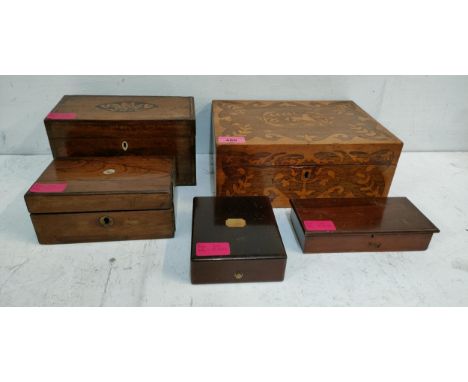 Boxes to include a George III inlaid mahogany tea caddy, a jewellery box, boxes scales, a rosewood box and a watch boxLocatio