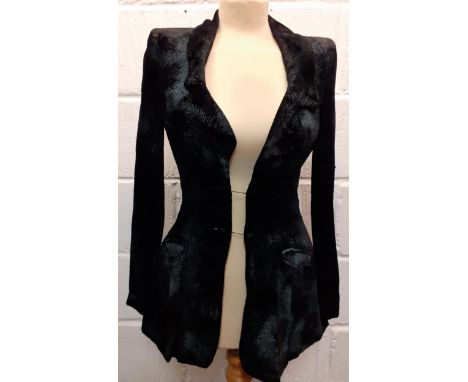 Biba- A vintage green and black velvet evening jacket with subtle starburst design and double button front fastening, 34" che