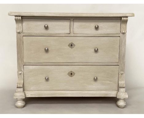 COMMODE, 19th century French traditionally grey painted with two short above two long drawers, 103cm W x 56cm D x 79cm H. 