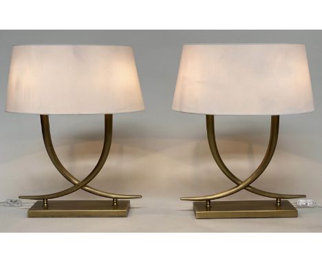 TABLE LAMPS, a pair, R V Astley 'Iva' intertwind gilt metal, with shades, 59cm. (2) 