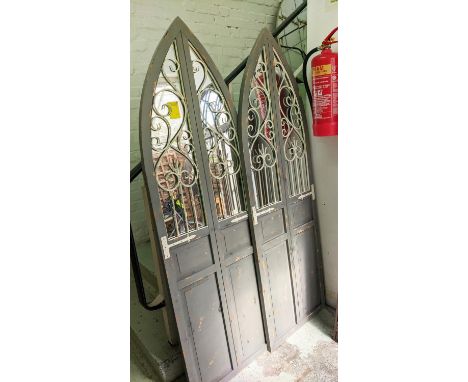 ARCHITECTURAL WALL MIRRORS, a pair, French Provincial style, aged painted finish, 180cm x 57cm. (2) 