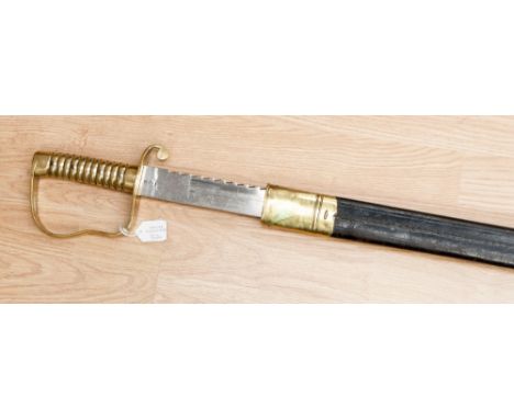 A British Army pioneer sword, model 1856 by Wilkinson, London, 57cm blade with serrated back, black leather and brass scabbar